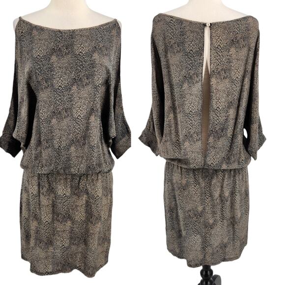 Karina Grimaldi Dresses & Skirts - Karina Grimaldi Snake Print Deep V Open Back Silk Dress